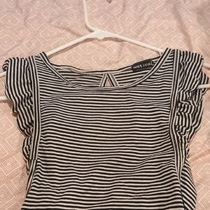 Wet Seal Black and White Striped Ruffle Sleeve Tee